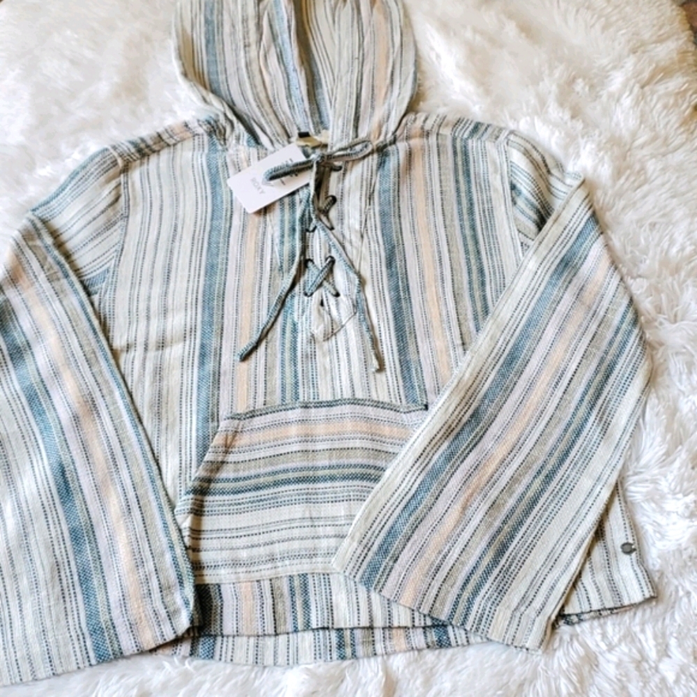 Roxy Cabo Stripe Pullover Pancho Hoodie top - Picture 7 of 16